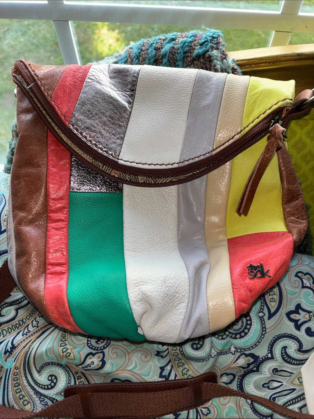 Overlap Colorblock Leather Crossbody Bag - Multicolor